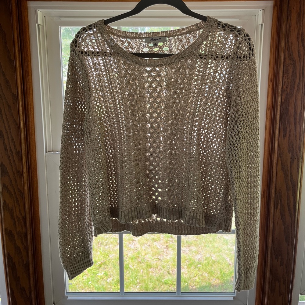 Madewell cream colored boxy crop crochet sweater - size Large